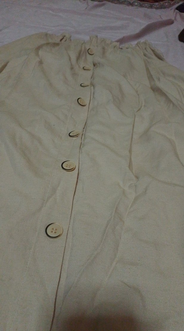 Düğmeli Bej Uzun Keten Etek - Görsel 2