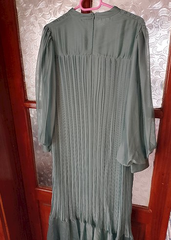 Uzun Turkuaz Pliseli Bohem Elbise - Görsel 7