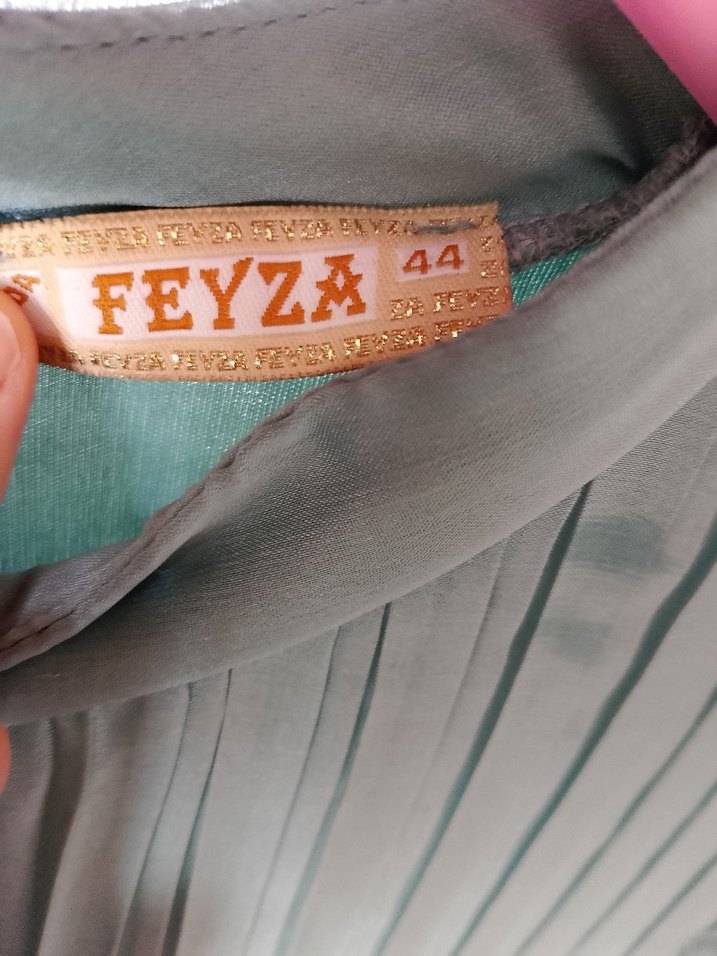 Uzun Turkuaz Pliseli Bohem Elbise - Görsel 4