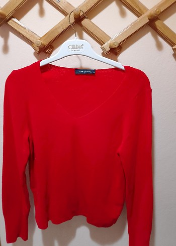 Kırmızı V Yaka Uzun Kollu Kadın Kazak - Görsel 2