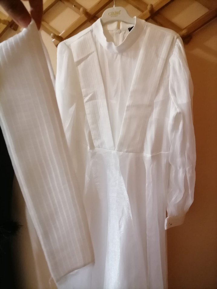 Uzun Beyaz Vintage A Kesim Gelinlik - Görsel 3