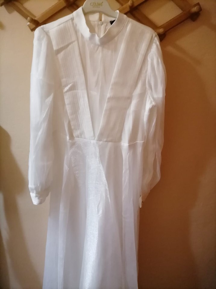 Uzun Beyaz Vintage A Kesim Gelinlik - Görsel 4