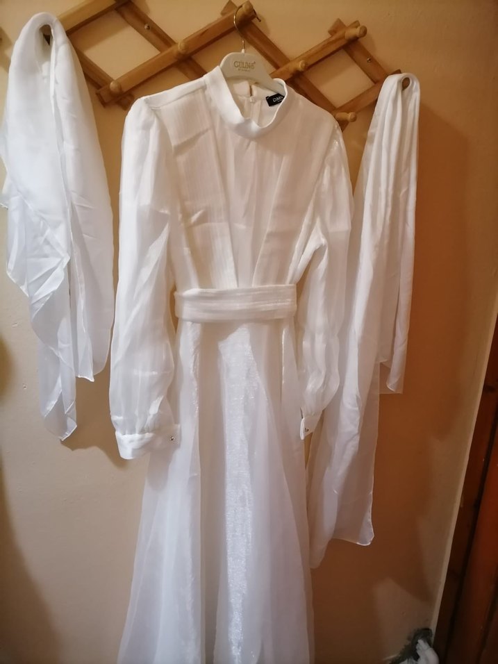 Uzun Beyaz Vintage A Kesim Gelinlik - Görsel 2