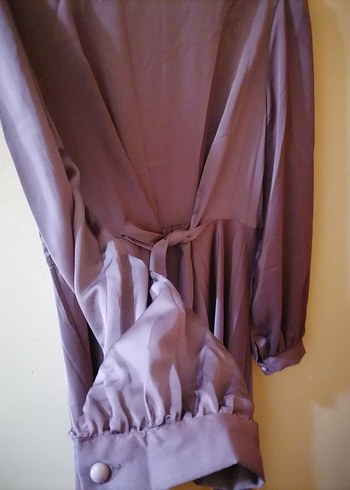 Uzun Mor Drapeli Kadın Elbise - Görsel 3