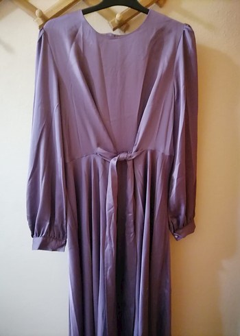 Uzun Mor Drapeli Kadın Elbise - Görsel 5