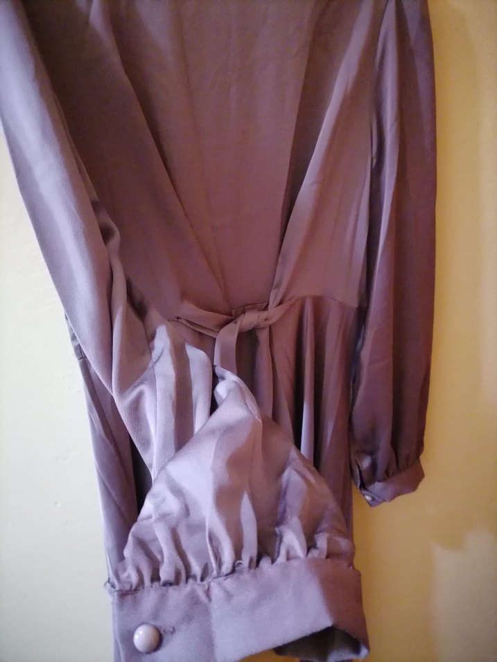 Uzun Mor Drapeli Kadın Elbise - Görsel 3