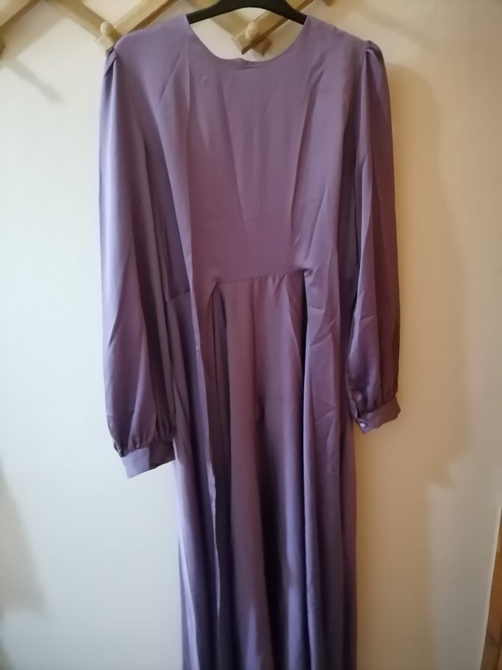 Uzun Mor Drapeli Kadın Elbise - Görsel 4