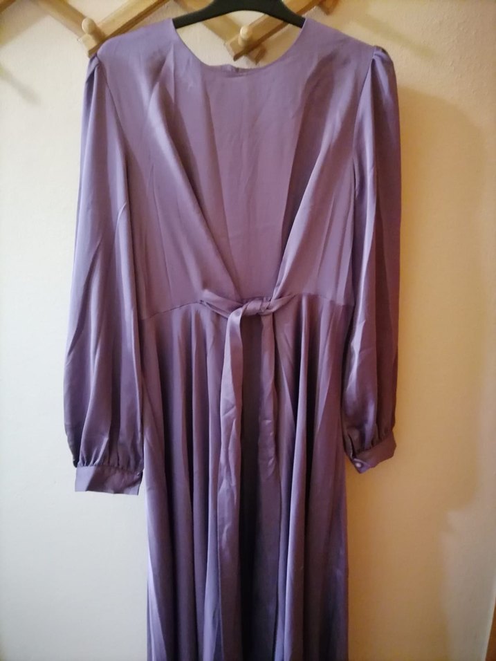 Uzun Mor Drapeli Kadın Elbise - Görsel 5