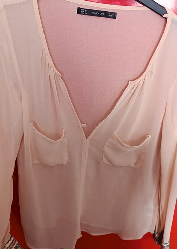 Pembe V Yaka İş Gömleği, Nakışlı, Salaş Kesim - Görsel 2