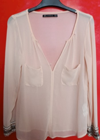 Pembe V Yaka İş Gömleği, Nakışlı, Salaş Kesim - Görsel 3