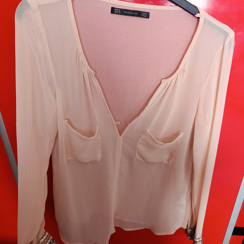 Pembe V Yaka İş Gömleği, Nakışlı, Salaş Kesim - Görsel 2