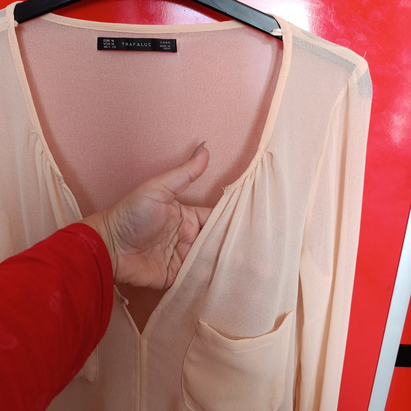 Pembe V Yaka İş Gömleği, Nakışlı, Salaş Kesim - Görsel 4