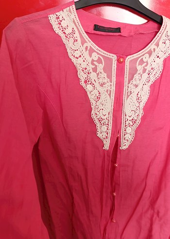 pembe işlemeli uzun gömlek - Görsel 4