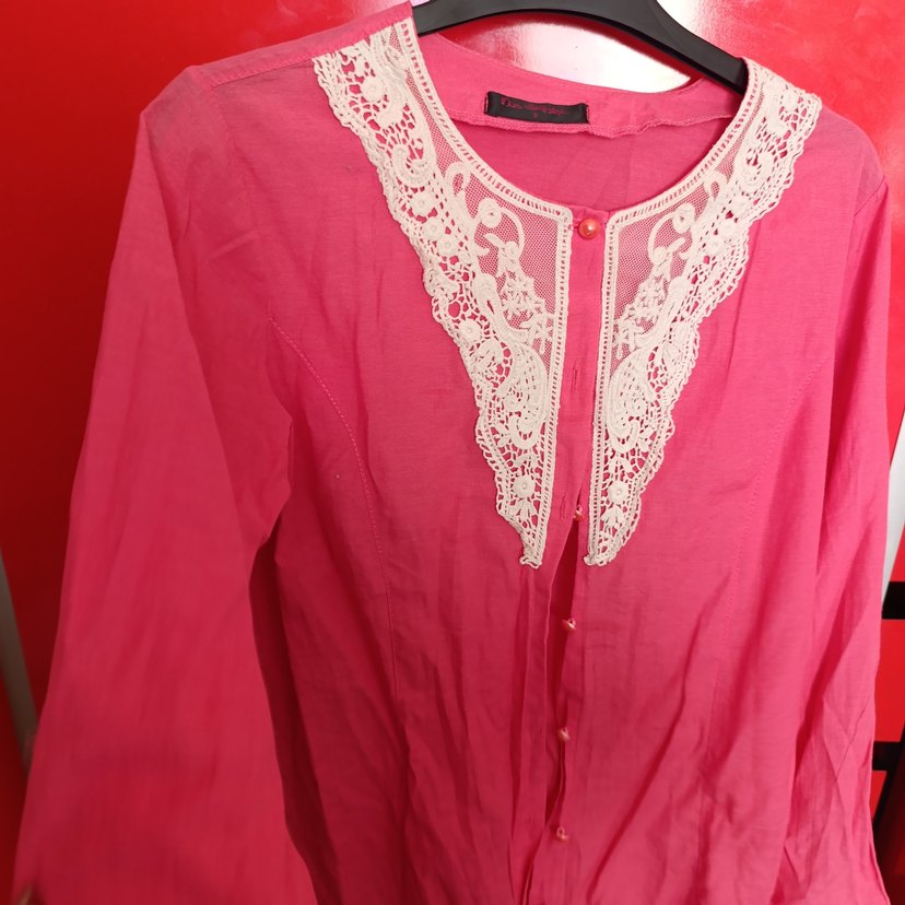 pembe işlemeli uzun gömlek - Görsel 4