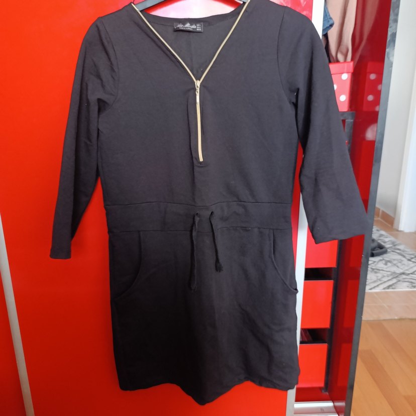 Kadın Siyah Midi Rahat Kesim Elbise - Görsel 3