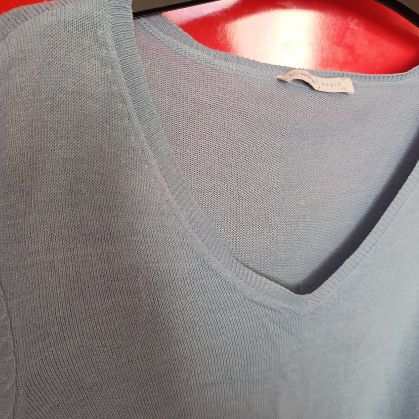 mavi V Yaka Uzun Kollu Triko Kadın Kazak - Görsel 2