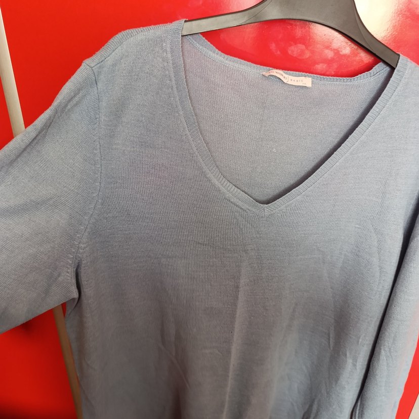 mavi V Yaka Uzun Kollu Triko Kadın Kazak - Görsel 3