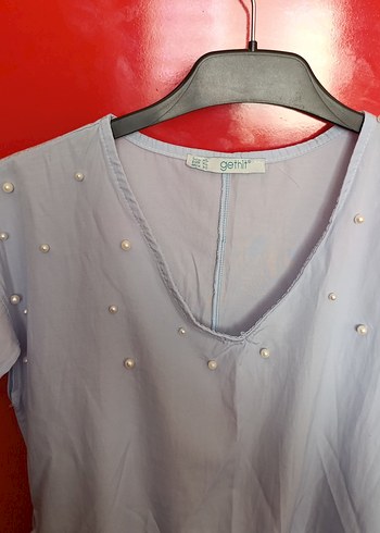 bebe mavisi V Yaka İnci İşlemeli Mini elbise - Görsel 2