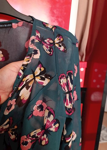 V yaka düğmeli desenli bohem bluz - Görsel 3