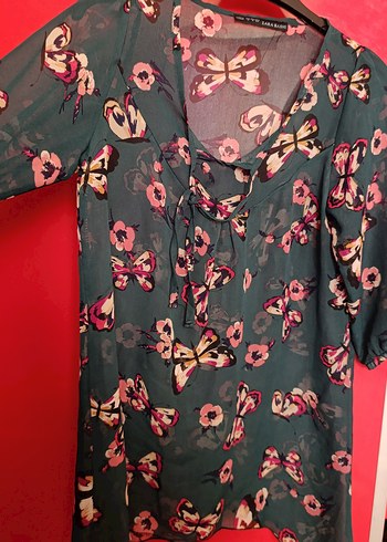 V yaka düğmeli desenli bohem bluz - Görsel 2