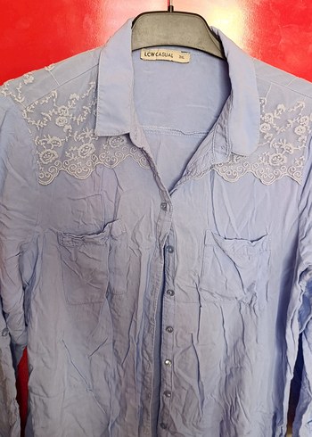 Nakış Detaylı mavi uzun Keten Gömlek - Görsel 4