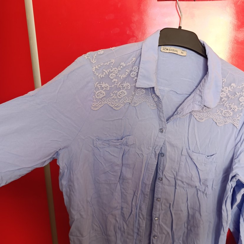 Nakış Detaylı mavi uzun Keten Gömlek - Görsel 3