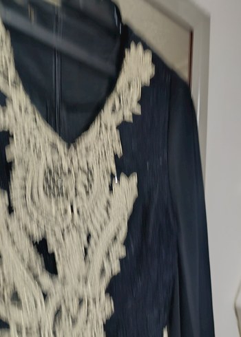 Uzun Kollu Siyah Nakışlı Bohem Abiye Elbise - Görsel 6