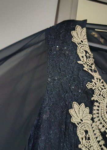 Uzun Kollu Siyah Nakışlı Bohem Abiye Elbise - Görsel 2