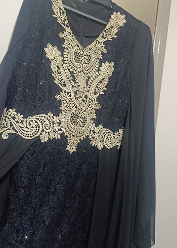 Uzun Kollu Siyah Nakışlı Bohem Abiye Elbise - Görsel 4