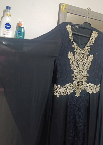 Uzun Kollu Siyah Nakışlı Bohem Abiye Elbise - Görsel 7