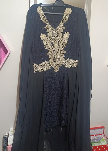 Uzun Kollu Siyah Nakışlı Bohem Abiye Elbise - Görsel 8