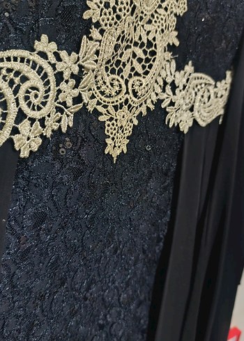 Uzun Kollu Siyah Nakışlı Bohem Abiye Elbise - Görsel 5