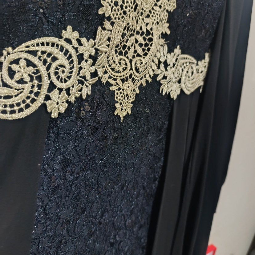 Uzun Kollu Siyah Nakışlı Bohem Abiye Elbise - Görsel 5