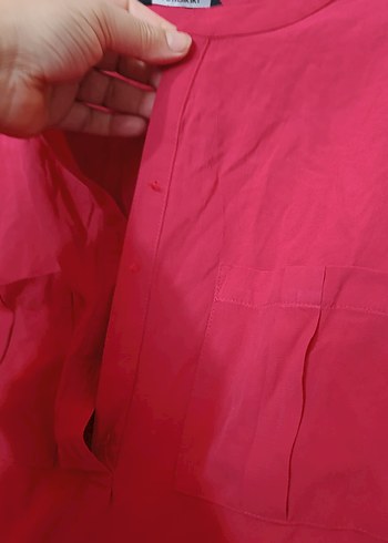 Pembe V Yakalı Düğmeli Bluz - Görsel 5