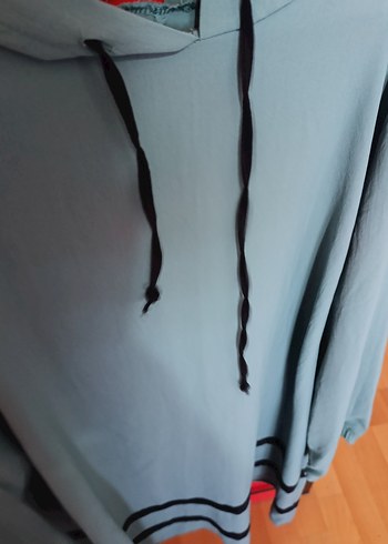 yeşil  kapüşonlu Uzun Salaş Sweatshirt - Görsel 5