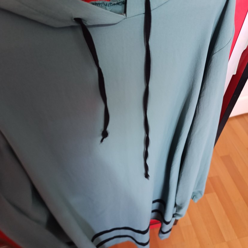 yeşil  kapüşonlu Uzun Salaş Sweatshirt - Görsel 5