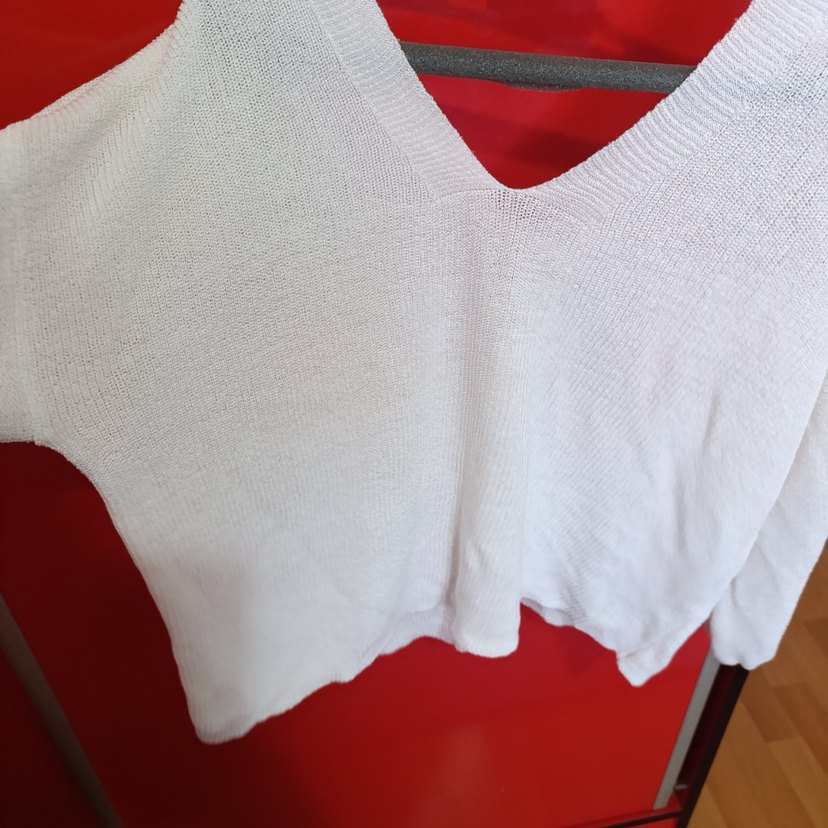 Kadın Beyaz V Yaka Pamuklu Triko Kazak - Görsel 4
