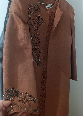 Uzun Kahverengi Nakışlı Bohem Kadın Elbise - Görsel 4