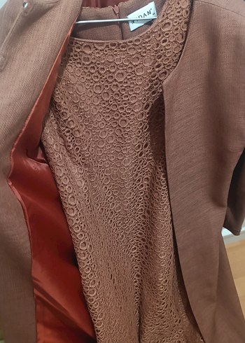 Uzun Kahverengi Nakışlı Bohem Kadın Elbise - Görsel 7