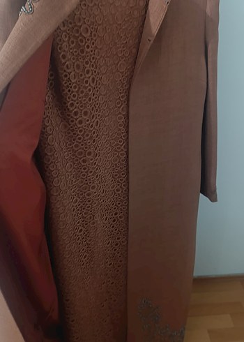 Uzun Kahverengi Nakışlı Bohem Kadın Elbise - Görsel 3