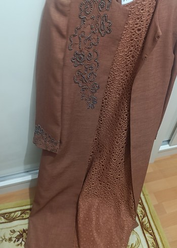 Uzun Kahverengi Nakışlı Bohem Kadın Elbise - Görsel 10