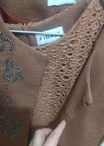 Uzun Kahverengi Nakışlı Bohem Kadın Elbise - Görsel 9