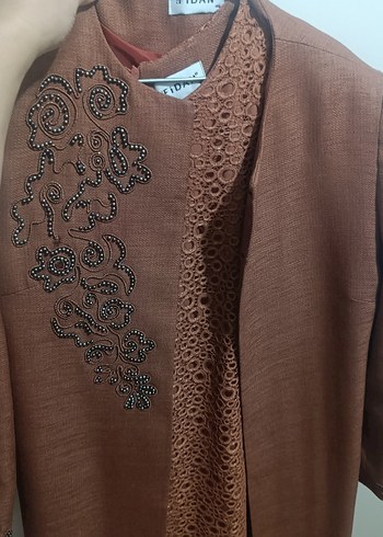 Uzun Kahverengi Nakışlı Bohem Kadın Elbise - Görsel 8