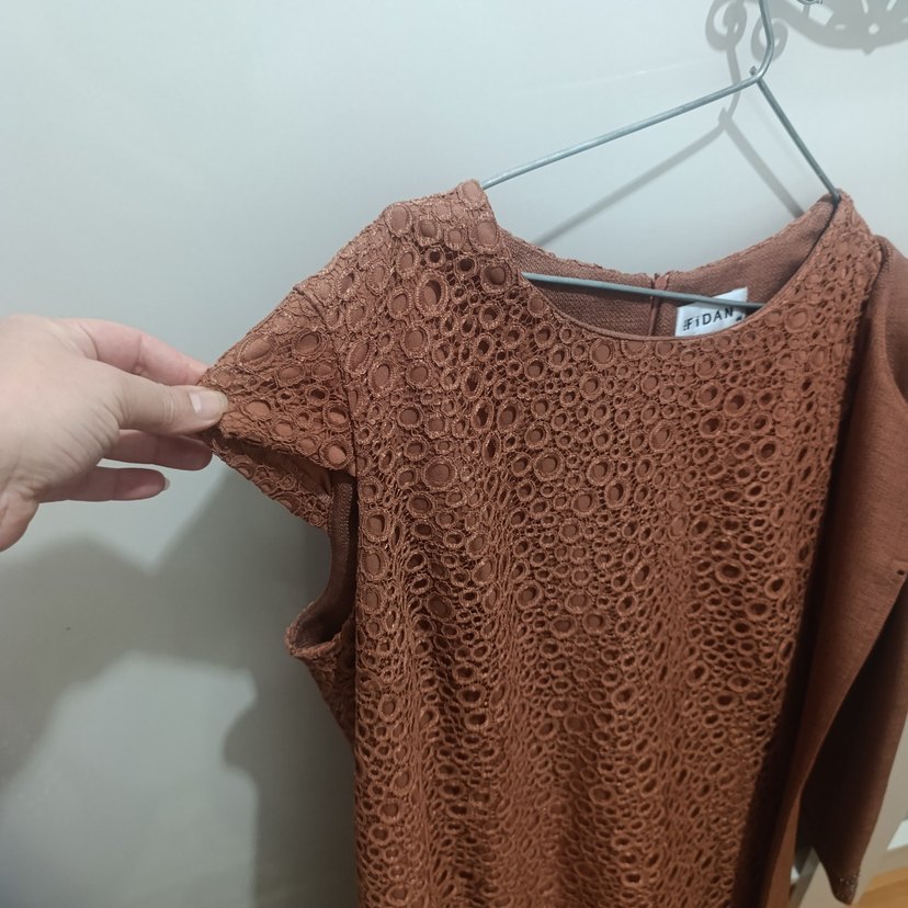 Uzun Kahverengi Nakışlı Bohem Kadın Elbise - Görsel 5