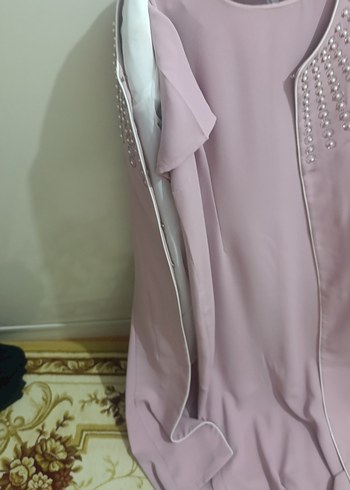 Uzun Kollu Pembe Nakışlı Kadın Elbisesi - Görsel 4