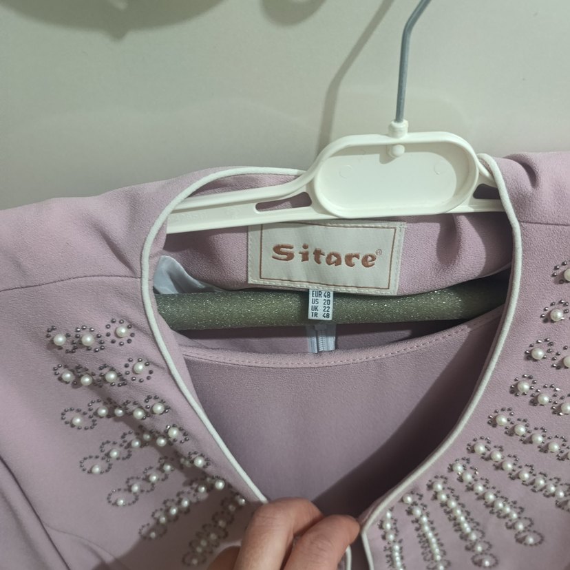 Uzun Kollu Pembe Nakışlı Kadın Elbisesi - Görsel 3