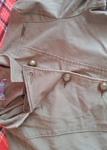 Düğmeli haki yeşil Kısa kadın Ceket - Görsel 5