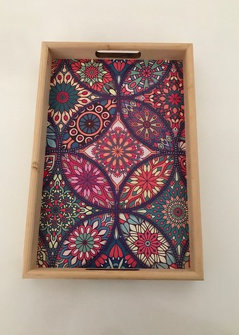Renkli Desenli Ahşap Tepsi