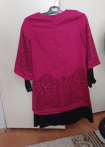 Diğer Dantel Detaylı Pembe Midi Kadın Tunik