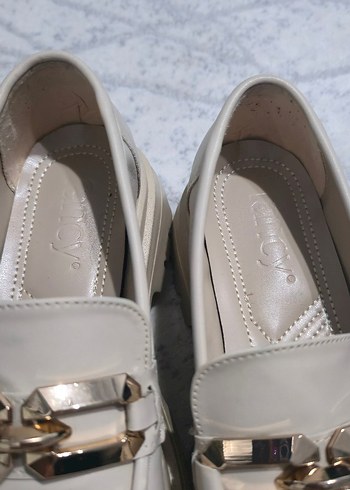 Bej Tokalı Kadın Loafer Blok Topuk - Görsel 6